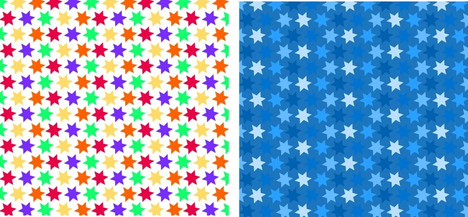 Colorful and Blue Star Pattern Backgrounds Seamless Festive and Playful Tex.. Stock Illustration