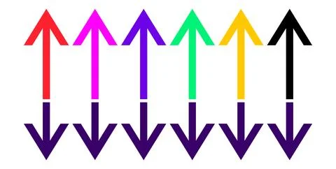 Colorful Up And Down Arrows Row Showing Opposing Directions And Visual Contra Stock Illustration