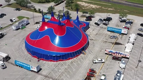 Colorful and Dramatic Circus Tent Drone Aerial View College Station Texas USA Stock Footage 159244958