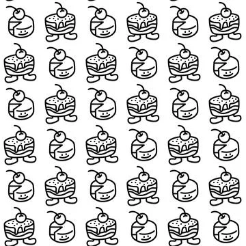 Colorful and engaging patterns showcase delightful cakes and cupcakes with .. Stock Illustration