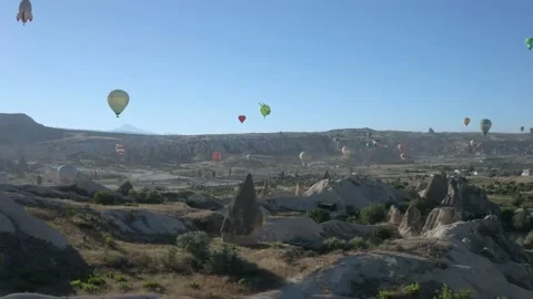 Colorful and funny shaped designed hot air balloons flying in Cappadocia in Stock-Footage 202442011