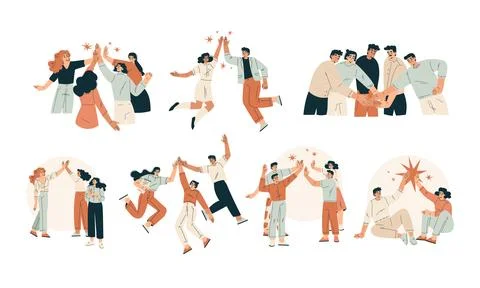 Colorful and Joyful Illustrations of Group Activities to Enhance Social Stock Illustration
