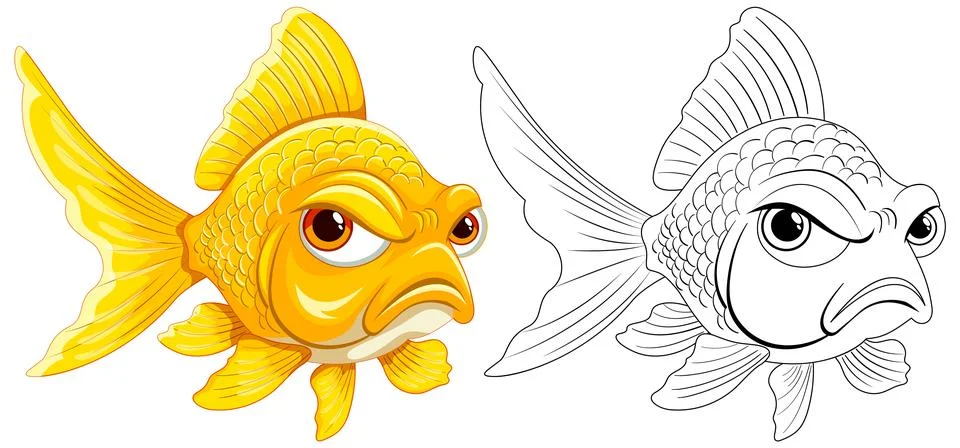Colorful and Outlined Grumpy Fish Illustration Stock Illustration
