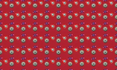 Colorful and playful pattern with various emojis on red background Stock Illustration