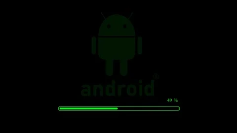Colorful android logo with progress bar animated on a black background. Stock Footage 259765163