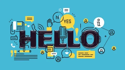 A colorful animated design with hello message and customer service icons Stock Footage 340282708