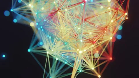 Colorful Animated geometry plexus on a dark background with glowing circles Stock Footage 253608043