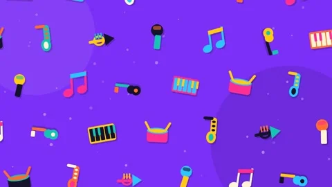 Colorful Animated Musical Pattern With Floating Instruments Stock Footage 347897583