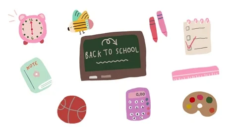 Colorful animated school theme with cute characters and classroom supplies Stock Footage 314308717