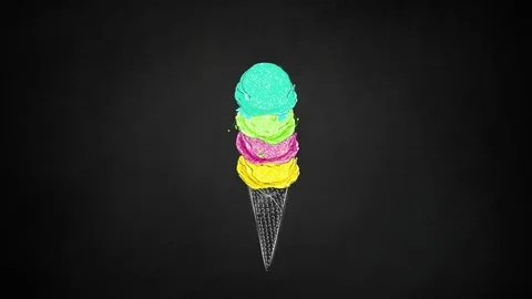 Colorful animation  of ice-cream on black board background. Stock Footage