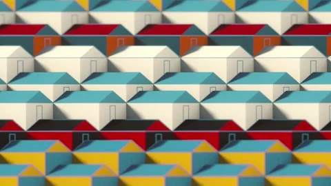 Colorful animation with a pattern of color-changing houses. Abstract background Stock Footage 329969026