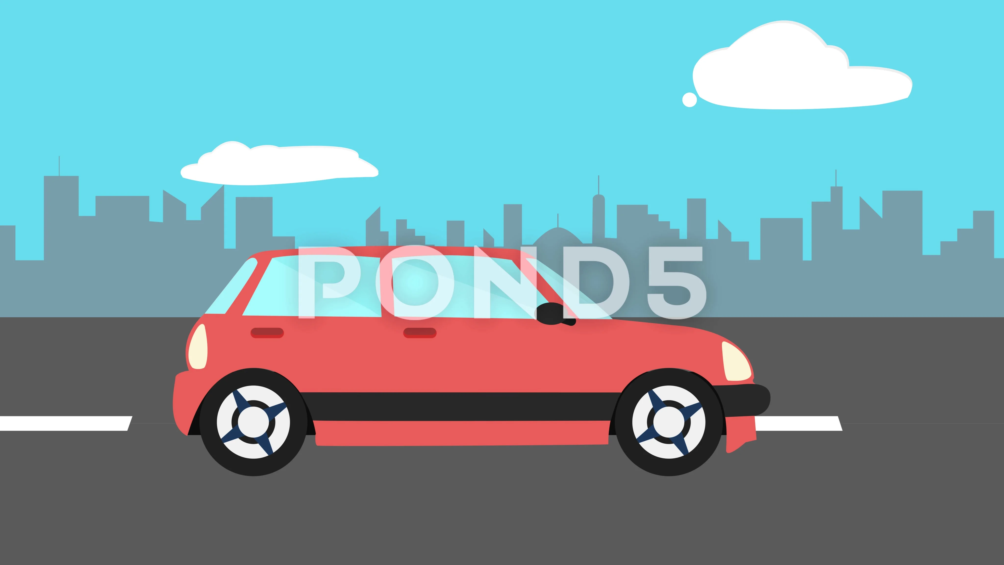 Colorful animation riding car. Red car g... | Stock Video | Pond5