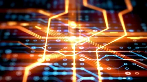 Colorful animation that shows data flow in a computer motherboard. Stock Footage 334023183