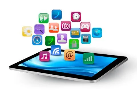 Colorful application icons in a tablet. vector. Stock Illustration