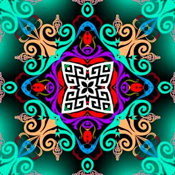 Colorful arabesque style seamless pattern. Greek glowing vector background Stockillustratie