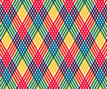 Colorful Argyle Plaid Pattern Background With Diamonds in Red, Blue and Yello Illustrazione stock