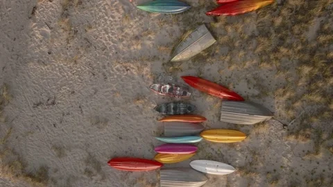 Colorful array of boats at rest on the beach Stock-Footage 188367391