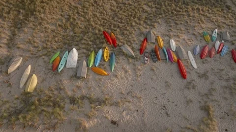 Colorful array of boats at rest on the beach 库存影片 188367458