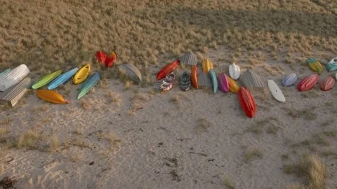 Colorful array of boats at rest on the beach 스톡 동영상 188367475