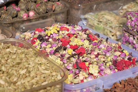 Colorful array of dried flowers at a local market in autumn Stock Photos