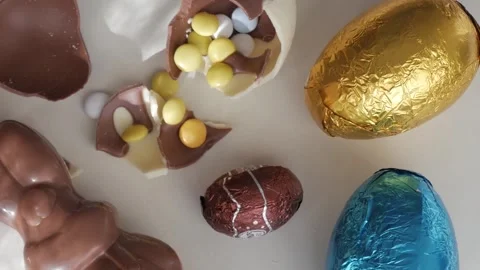 Colorful Array of Easter Chocolates and Wrapped Surprises Stock Footage 332944345
