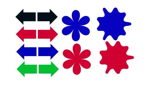 Colorful Arrow and Abstract Shape Icons With Flower and Splash Design Eleme.. Stock Illustration