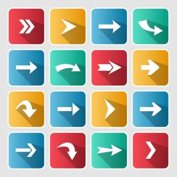 Colorful arrow rounded square icon set. Stock-Illustration