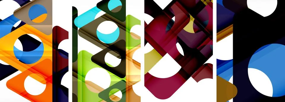 Colorful art objects on white Rectangle, Circle, Magenta, Symmetry, Visual arts Stock Illustration