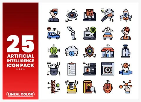 Colorful Artificial Intelligence Icon Set on a white background. illustrati.. Stock Illustration