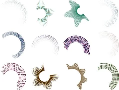 Colorful artistic abstract graphic elements in various shapes and patterns .. Stock-Illustration