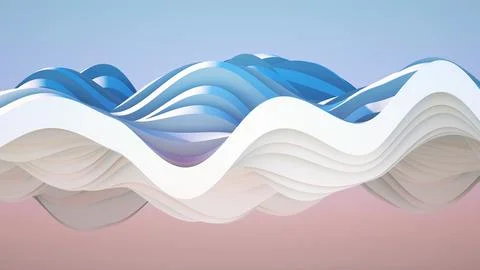 Colorful artistic wavy cloud structure installation. 3d イラスト素材