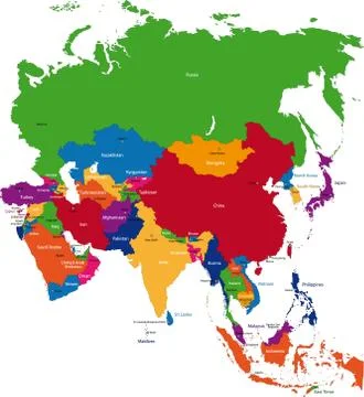 Colorful Asia map Stock Illustration