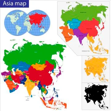Colorful Asia map Stock Illustration