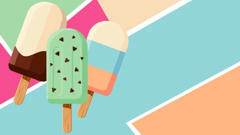 Colorful Assorted Ice Cream Popsicles on Geometric Pastel Background Summer Video stock 337815581