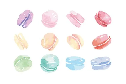 Colorful assorted macaroon sweet cake. watercolor artwork Stock Illustration