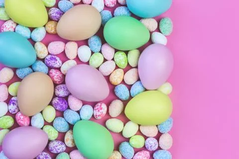 Colorful Assorted sizes Pastel Easter Eggs Stock Photos