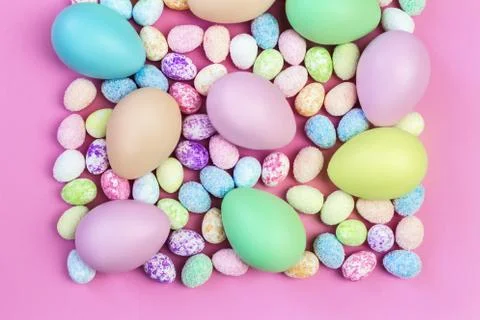 Colorful Assorted sizes Pastel Easter Eggs Stock Photos