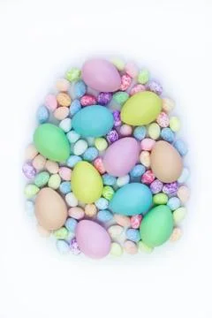 Colorful Assorted sizes Pastel Easter Eggs Stock Photos
