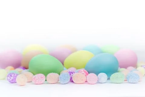 Colorful Assorted sizes Pastel Easter Eggs Stock Photos
