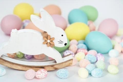 Colorful Assorted sizes Pastel Easter Eggs Stock Photos