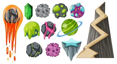 Colorful Assorted Vector Rocks and Crystals Stock Illustration