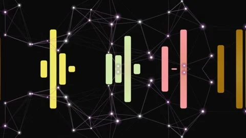 Colorful Audio Equalizer Bars with Glowing Digital Plexus Stock Footage 336269237