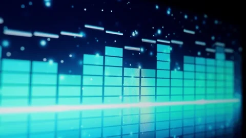 Colorful audio equalizer bars moving to music rhythm on dark background for Stock Footage 347763478