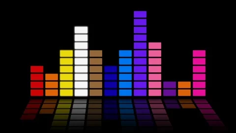 Colorful audio spectrum visualizer equalizer with reflection on black background Video stock 330849800