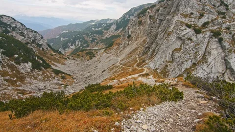 Colorful autumn scene of mountain range in foggy background. Stock Footage 119831718
