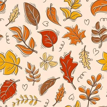 Colorful autumn seamless pattern with falling dry foliage Stock Illustration