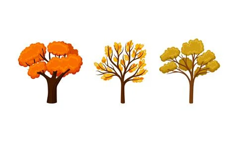 Colorful autumn trees set. Fall tree for garden, park and forest landscape Ilustração Stock