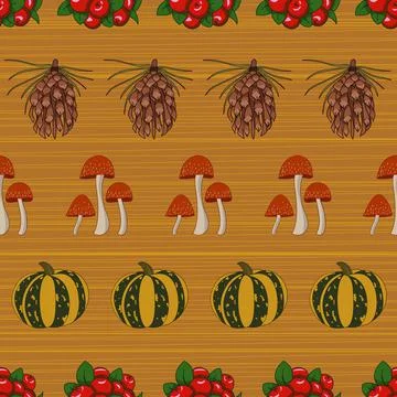 Colorful autumn vector repeat pattern on brown background Stock Illustration