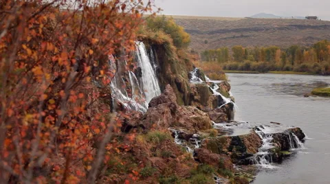 Colorful Autumn Waterfall Snake River, Idaho Stock Footage
