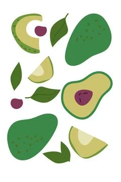 Colorful avocado and leaves pattern with minimalist design Illustrazione stock